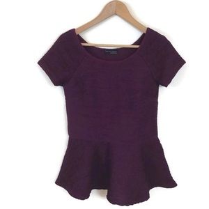 ZARA W&B Collection Purple Peplum Top Short Sleeve